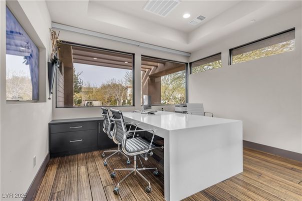 Home Office, Interior, Recessed Lighting, Wood Texture Flooring