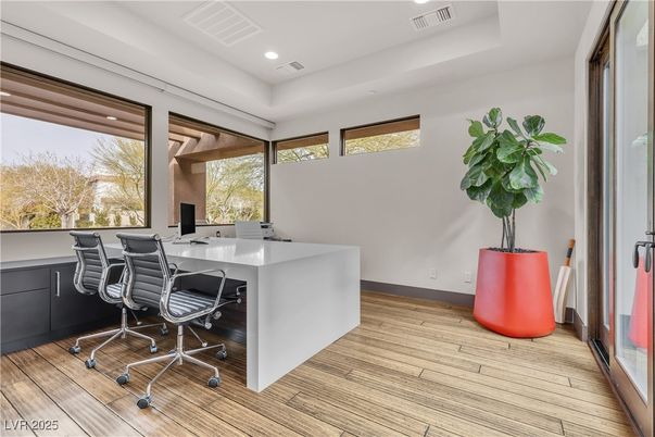 Home Office, Interior, Recessed Lighting, Wood Texture Flooring