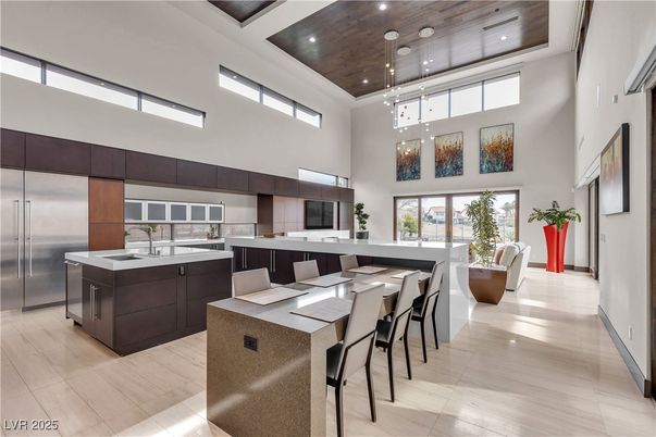 Interior, Kitchen, Pendant Lights, Recessed Lighting, Stainless Steel Appliances, Wooden Ceilings, Wood Texture Flooring
