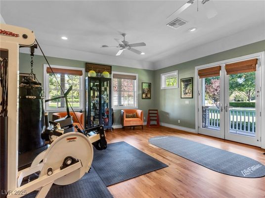 Fitness Equipment, Interior, Recessed Lighting, Wood Texture Flooring