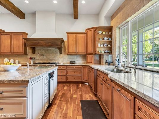 Interior, Kitchen, Recessed Lighting, Stainless Steel Appliances, Wooden Beams, Wood Texture Flooring