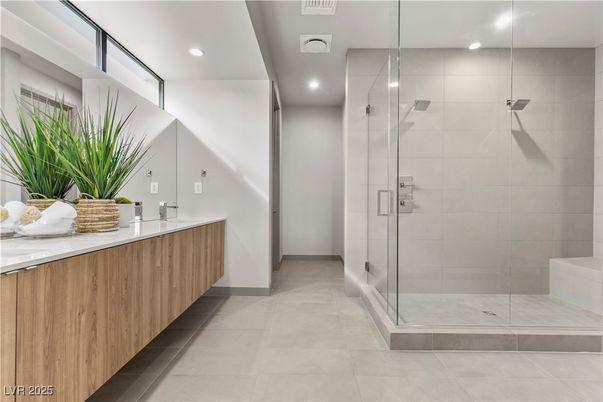 Bathroom, Glass Shower, Interior, Recessed Lighting