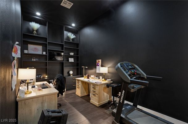 Fitness Equipment, Home Office, Interior, Recessed Lighting, Wood Texture Flooring