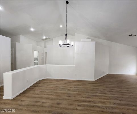 Chandelier, Empty room, Interior, Pendant Lights, Recessed Lighting, Wood Texture Flooring