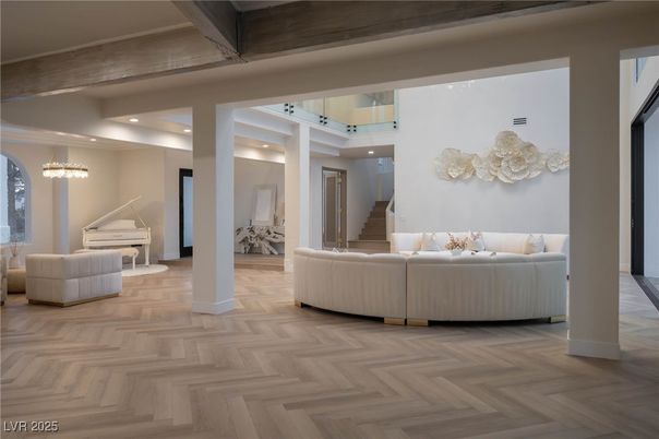 Interior, Living room, Piano, Recessed Lighting, Wood Texture Flooring