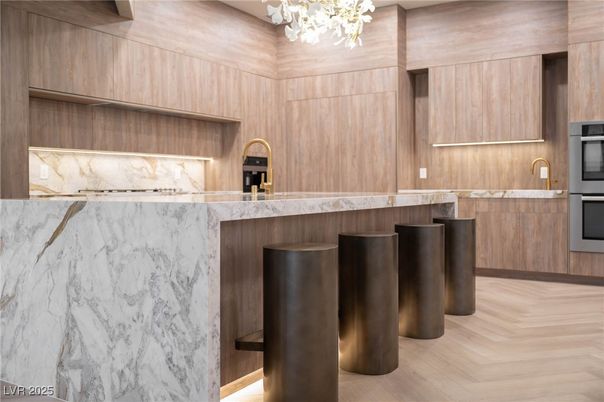 Interior, Kitchen, Marble Walls, Wood Texture Flooring