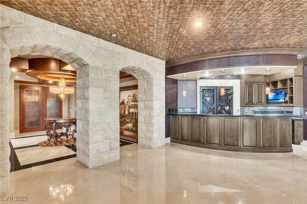 Chandelier, Interior, Recessed Lighting, Stone Walls