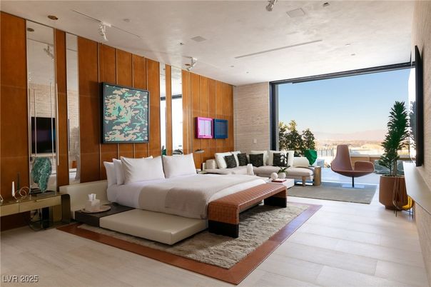 Bedroom, Interior, Recessed Lighting, Wood Texture Flooring, Wooden Walls