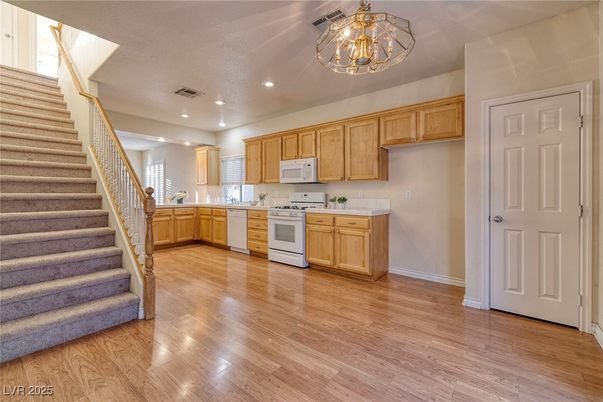 Chandelier, Interior, Kitchen, Recessed Lighting, Wood Texture Flooring