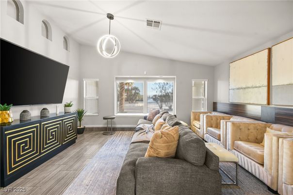 Interior, Living room, Pendant Lights, Wood Texture Flooring