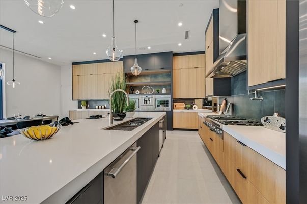 Interior, Kitchen, Pendant Lights, Recessed Lighting, Stainless Steel Appliances