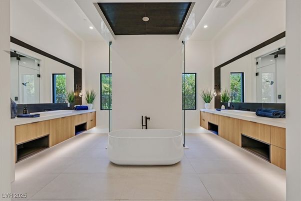 Bathroom, Dual Sink Vanities, Free Standing Baths, Interior, Recessed Lighting