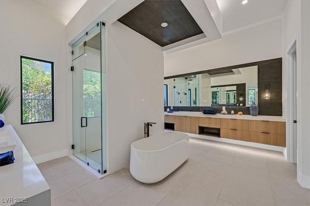 Bathroom, Dual Sink Vanities, Free Standing Baths, Glass Shower, Interior, Recessed Lighting