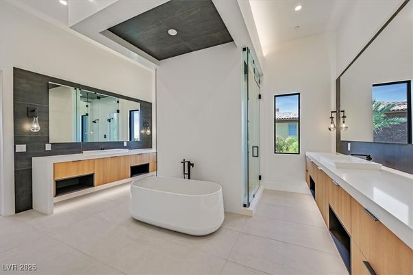 Bathroom, Dual Sink Vanities, Free Standing Baths, Interior, Recessed Lighting