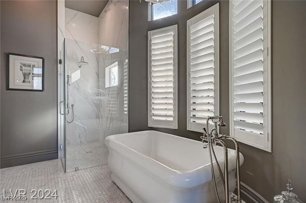 Bathroom, Free Standing Baths, Glass Shower, Interior, Marble Walls