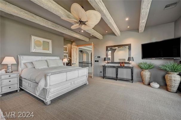 Bedroom, Interior, Recessed Lighting, Wooden Beams