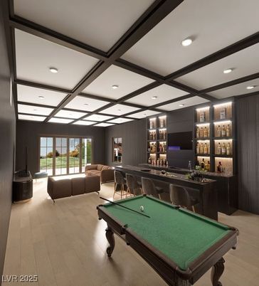 Billiard Table, Game Room, Interior, Living room, Recessed Lighting, Wood Texture Flooring