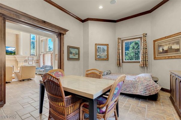 Dining room, Fireplace, Interior, Recessed Lighting