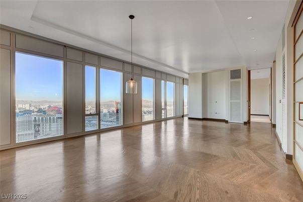 Empty room, Interior, Pendant Lights, Recessed Lighting, Wood Texture Flooring