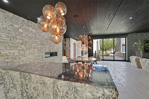 Fireplace, Interior, Pendant Lights, Recessed Lighting, Stone Walls