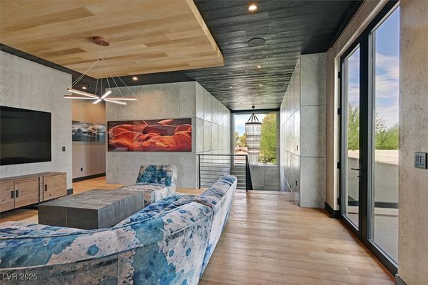 Interior, Living room, Pendant Lights, Recessed Lighting, Wooden Ceilings, Wood Texture Flooring