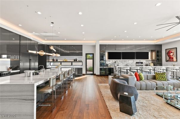 Interior, Kitchen, Living room, Pendant Lights, Recessed Lighting, Stainless Steel Appliances, Wood Texture Flooring
