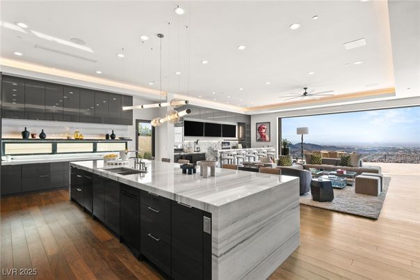 Interior, Kitchen, Living room, Pendant Lights, Recessed Lighting, Wood Texture Flooring