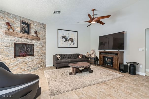 Fireplace, Interior, Living room, Stone Walls, Wood Texture Flooring