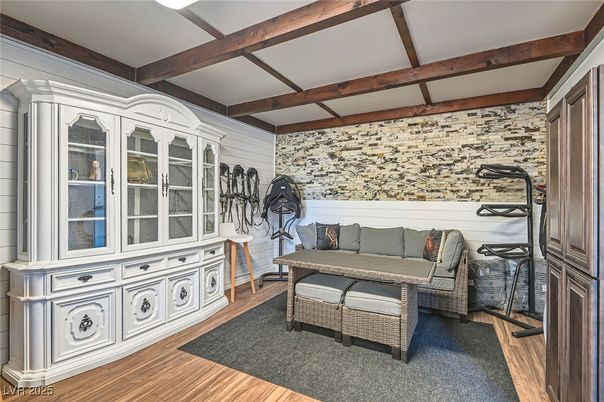 Interior, Stone Walls, Wooden Beams, Wood Texture Flooring