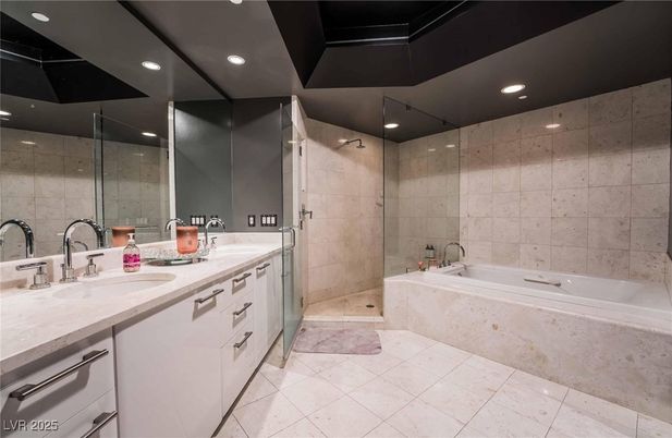 Bathroom, Dual Sink Vanities, Glass Shower, Interior, Recessed Lighting