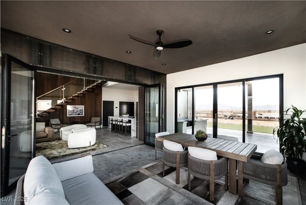 Dining room, Interior, Living room, Recessed Lighting, Water, Wooden Walls