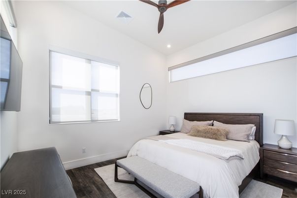 Bedroom, Interior, Recessed Lighting, Wood Texture Flooring