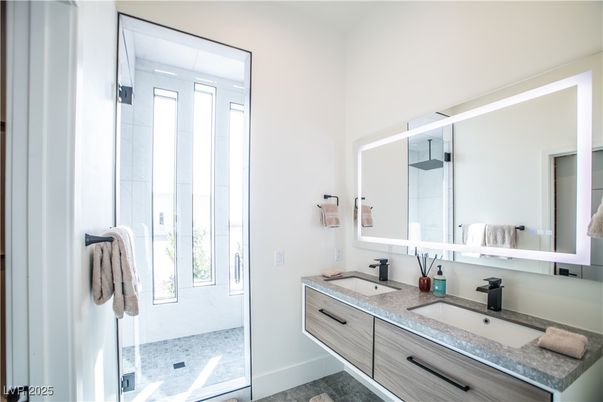 Bathroom, Dual Sink Vanities, Glass Shower, Interior