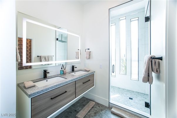 Bathroom, Dual Sink Vanities, Glass Shower, Interior