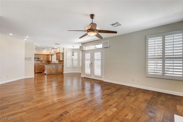 Empty room, Interior, Kitchen, Pendant Lights, Recessed Lighting, Wood Texture Flooring