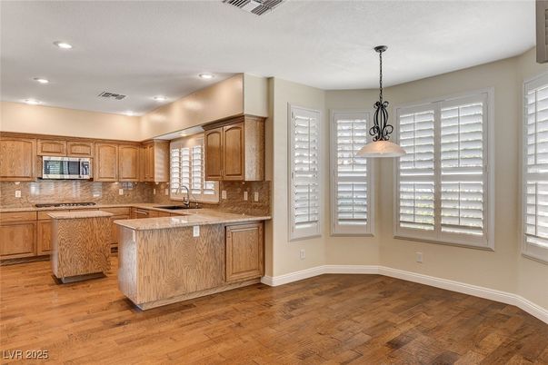 Interior, Kitchen, Pendant Lights, Recessed Lighting, Wood Texture Flooring