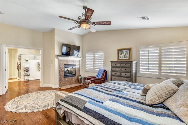 Bedroom, Fireplace, Interior, Wood Texture Flooring