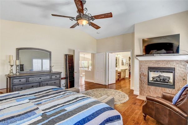 Bedroom, Fireplace, Interior, Wood Texture Flooring