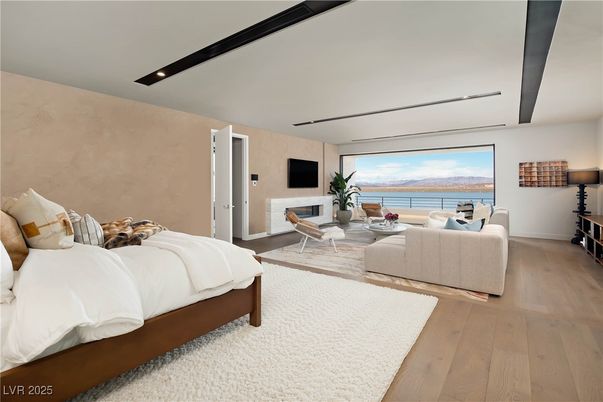 Bedroom, Interior, Recessed Lighting, Water, Wood Texture Flooring