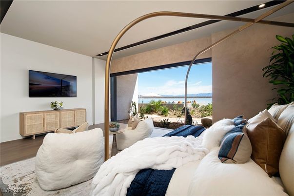 Bedroom, Interior, Recessed Lighting, Water, Wood Texture Flooring