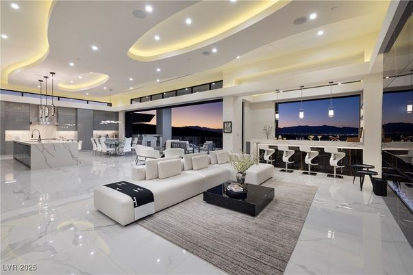 Dining room, Interior, Kitchen, Living room, Marble, Pendant Lights, Recessed Lighting