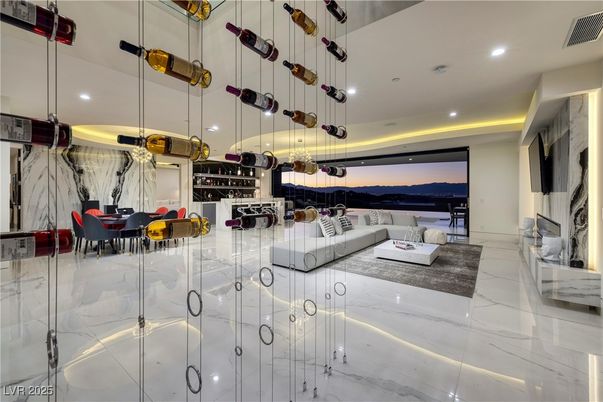 Dining room, Interior, Living room, Marble, Pendant Lights, Recessed Lighting