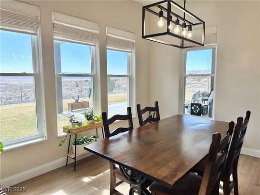 Dining room, Interior, Pendant Lights, Wood Texture Flooring