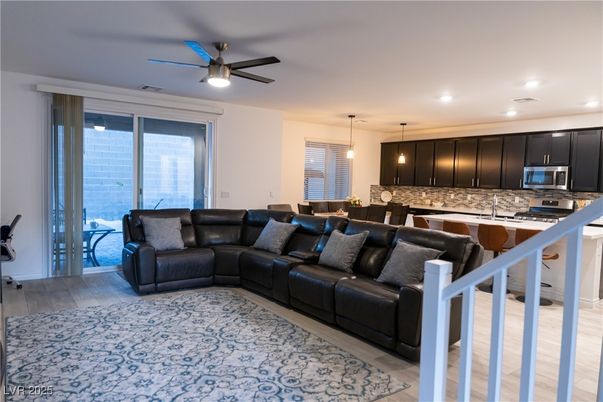 Dining room, Interior, Kitchen, Living room, Pendant Lights, Recessed Lighting, Wood Texture Flooring