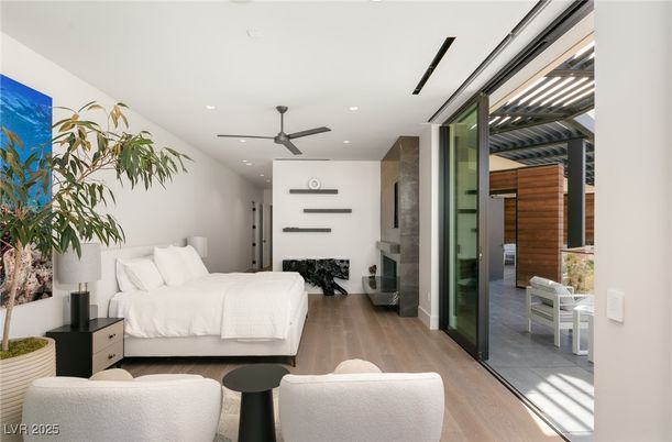 Bedroom, Interior, Recessed Lighting, Wood Texture Flooring
