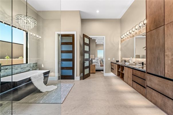 Bathroom, Dual Sink Vanities, Interior, Pendant Lights, Recessed Lighting