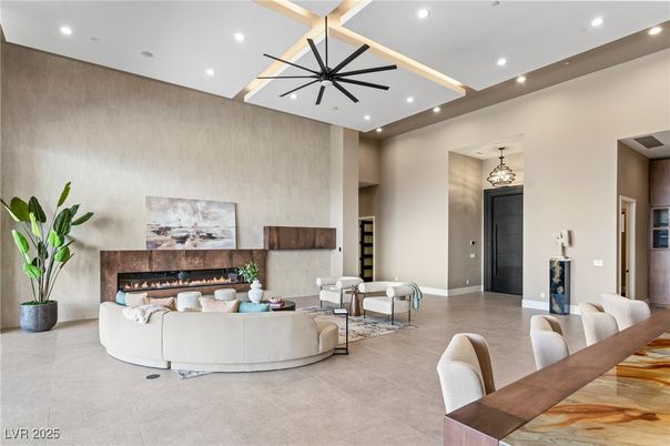 Dining room, Fireplace, Interior, Living room, Pendant Lights, Recessed Lighting