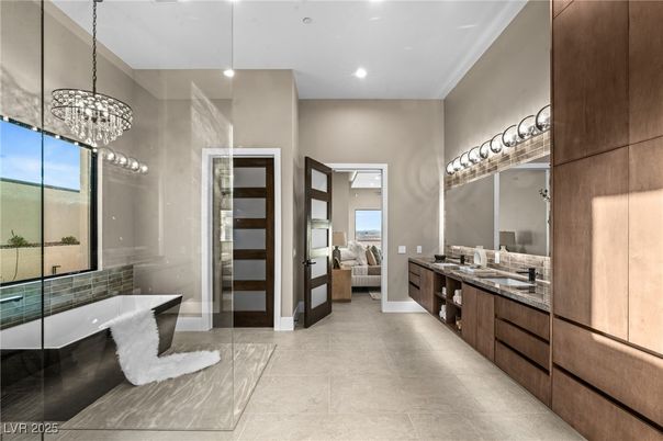 Bathroom, Dual Sink Vanities, Free Standing Baths, Interior, Pendant Lights, Recessed Lighting
