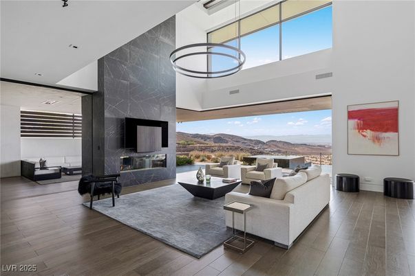 Fireplace, Interior, Living room, Pendant Lights, Wood Texture Flooring