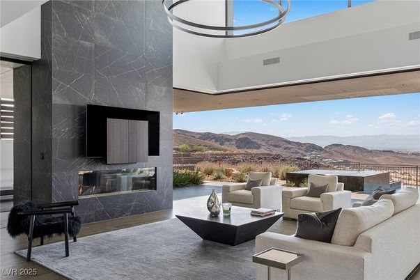 Fireplace, Interior, Living room, Marble Walls, Pendant Lights, Wood Texture Flooring